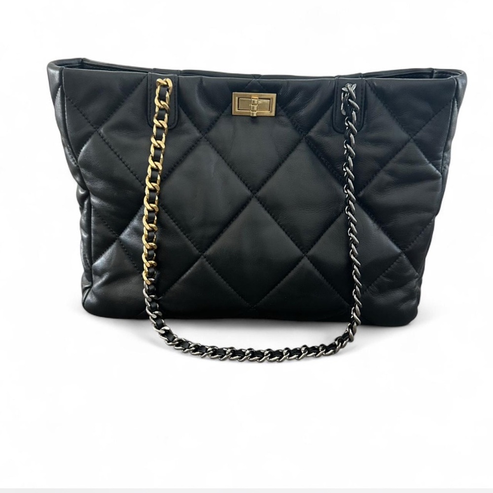 Black Quilted Leather Tote Bag
